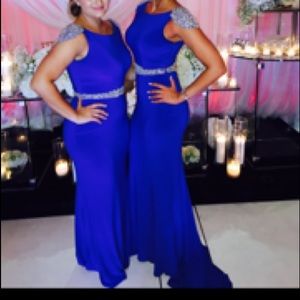 Blue evening gown with embellished details